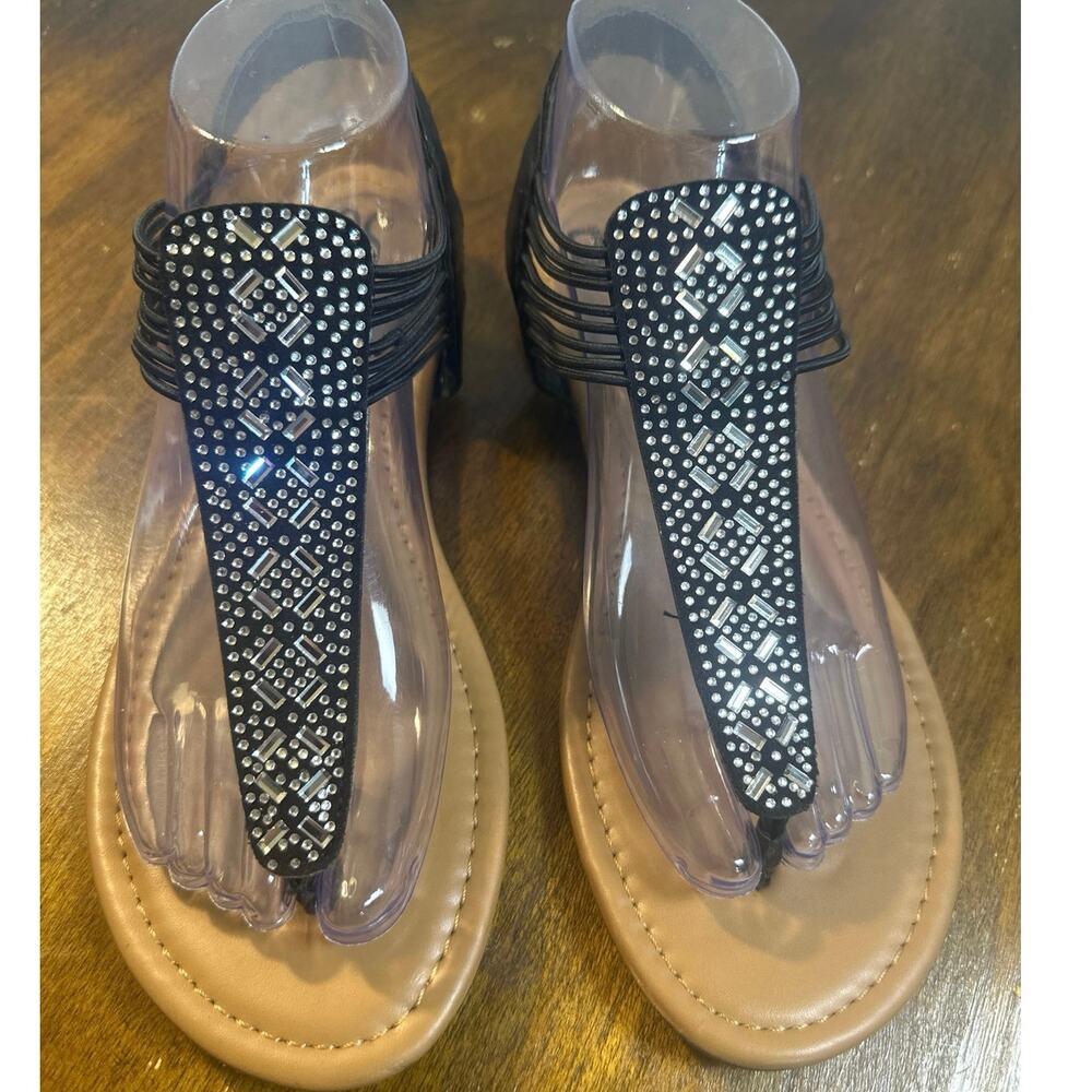 So Silver &  Black sandals t style gladiators  thong style womens size 8